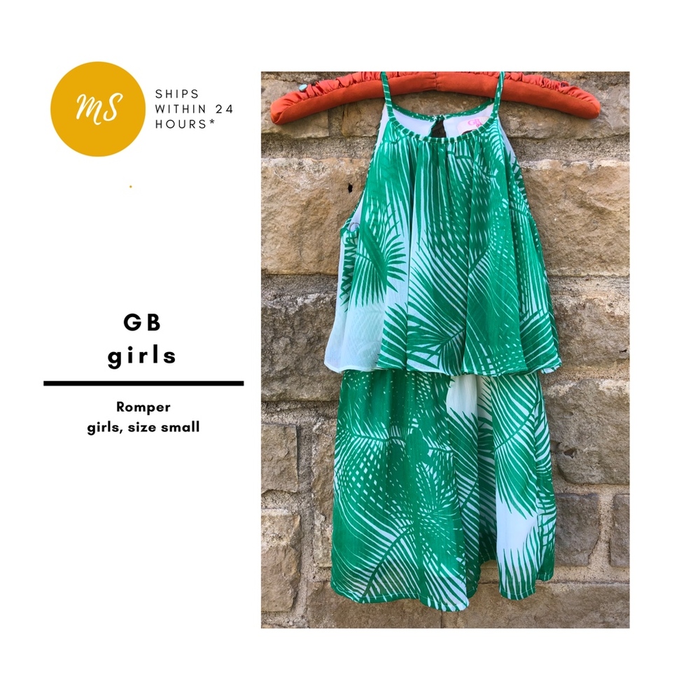 GB girls Green and White Romper with Palm Leaves